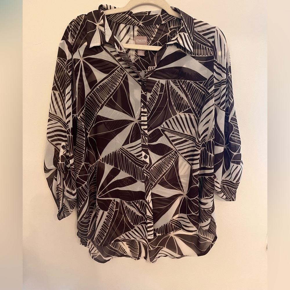 Chico’s Hi-Lo Buttoned Up Sheer Blouse